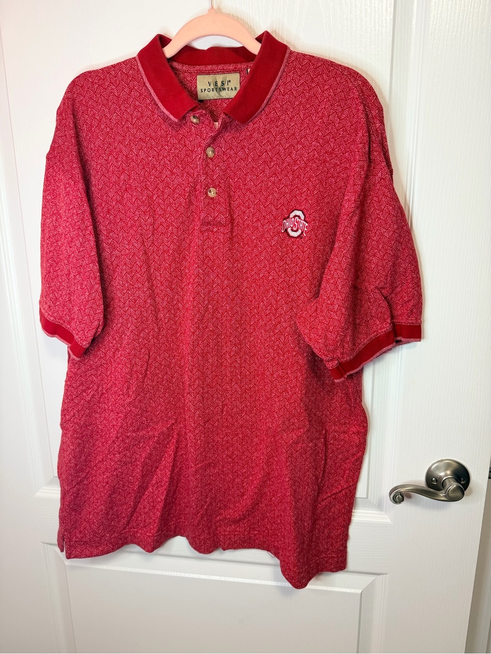 Ohio State Men's Red Short-Sleeve Polo with Subtle Pattern